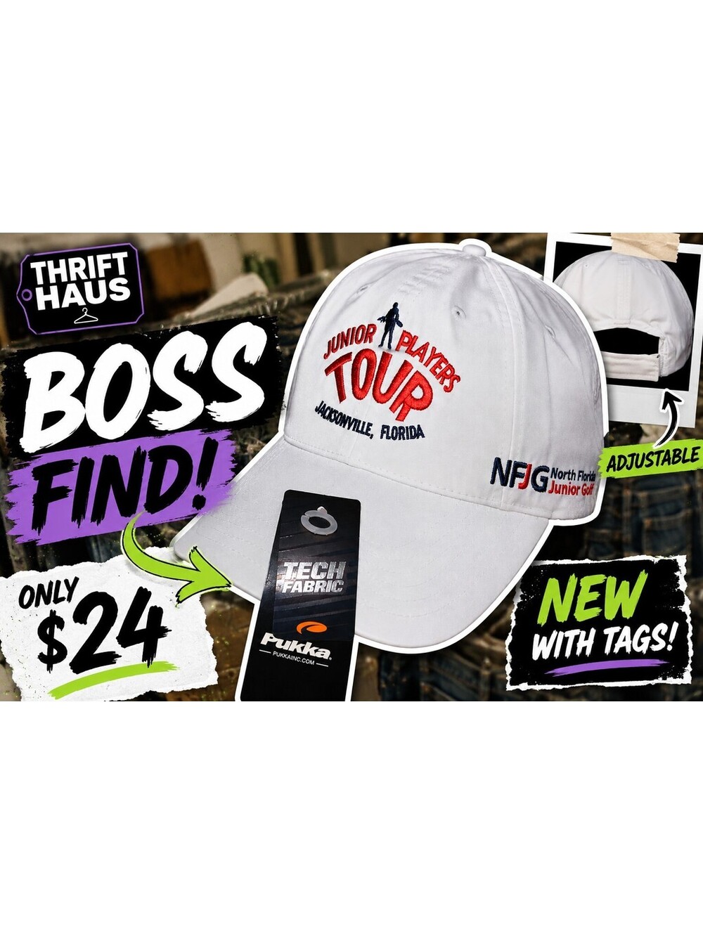Pukka Junior Players Tour Jacksonville FL White Golf Hat Cap Adjustable NWT NFJG